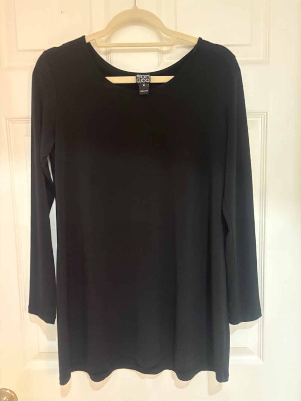 Clara Sun Woo Black Long-Sleeve Women's Tunic Basic straight hem— Large